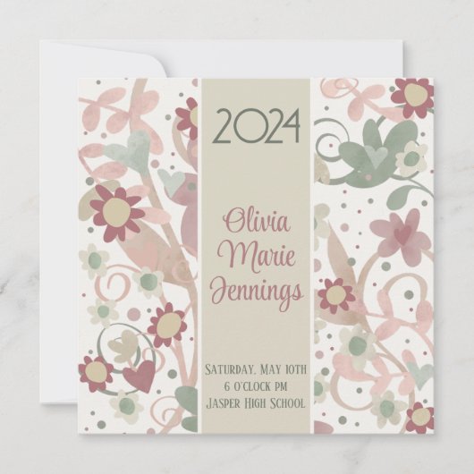 かわいらしフローラカスタム写真卒業招待状 招待状 (正面)