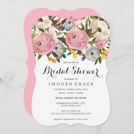 かわいらしフローラカラフルブライダルシャワー招待 招待状 (正面/裏面)