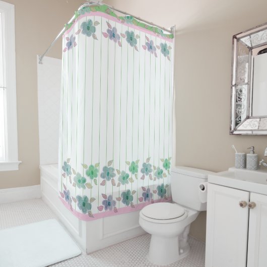 かわいらしフローラガーデンストライプデザイナー シャワーカーテン (インサイチュ)