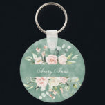 かわいらしフローラグリーンウォーター色ヴィンテージ素朴 キーホルダー<br><div class="desc">水色のフェイク花動揺して、ユーカリなどの混合緑を持つ素朴な緑の背景。スクリプトでパーソナライズする名前をエレガント追加する。素晴ら感謝していしい君や誕生日のプレゼント。ゴージャス。</div>
