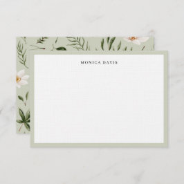 かわいらしフローラグリーン金ゴールド白植物模様 サンキューカード