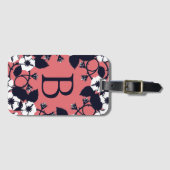 かわいらしフローラコモダンーラルピンクモノグラム ラゲッジタグ (正面横)