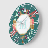 かわいらしフローラコラージュ |モノグラム ラージ壁時計 (傾斜)