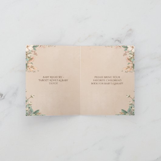 かわいらしフローラスクリプトタイポグラフィモダンベビーシャワー 招待状 (内部)