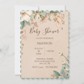 かわいらしフローラスクリプトタイポグラフィモダンベビー 招待状 (正面)