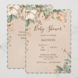 かわいらしフローラスクリプトタイポグラフィモダンベビー 招待状