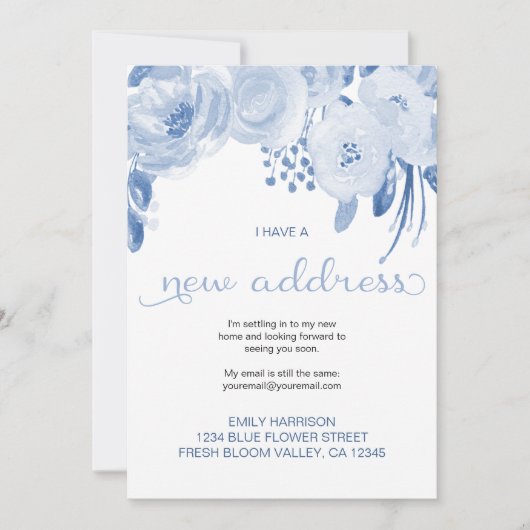 かわいらしフローラダスティブルー新しいアドレスの移動 案内状 (正面)