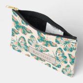 かわいらしフローラティール（緑がかった色）バタフライパーソナライズされた型 アクセサリーポーチ (見開き)