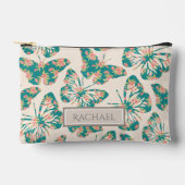 かわいらしフローラティール（緑がかった色）バタフライパーソナライズされた型 アクセサリーポーチ (正面)