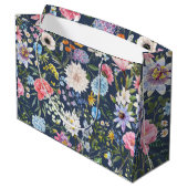 かわいらしフローラネイビー青パタモダンン誕生日 ラージペーパーバッグ (裏面アングル)