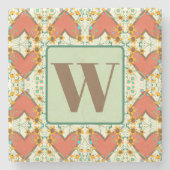 かわいらしフローラハートパターカスタムンイニシャル ストーンコースター (正面)