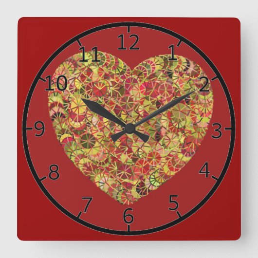 かわいらしフローラハート スクエア壁時計 (正面)