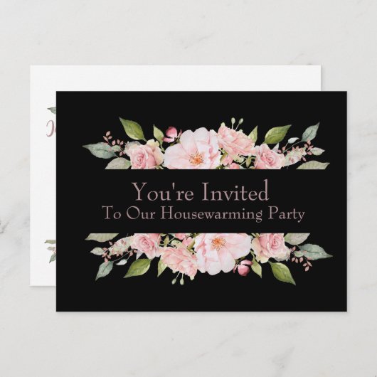 かわいらしフローラバラ引っ越し祝いパーティー招待状 ポストカード (正面/裏面)