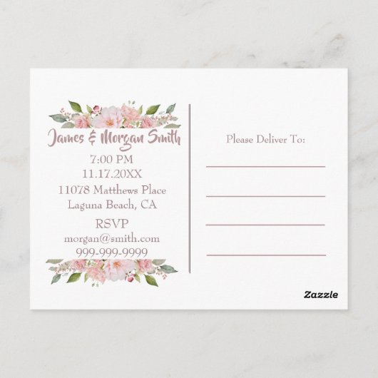 かわいらしフローラバラ引っ越し祝いパーティー招待状 ポストカード (裏面)