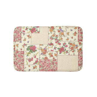 かわいらしフローラパッチワークのシームレスデザイン バスマット