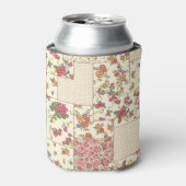 かわいらしフローラパッチワークのシームレスデザイン 缶クーラー (缶正面)