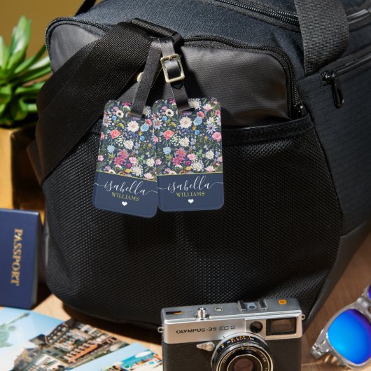 かわいらしフローラパーソナライズされたバラ ラゲッジタグ (正面&裏面)