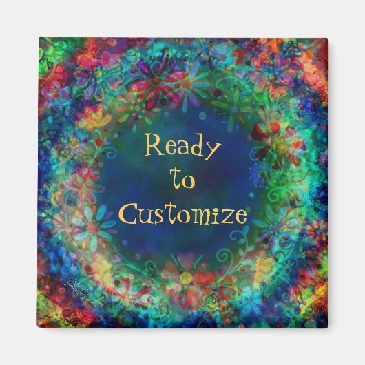 かわいらしフローラパーソナライズされたブルー吸光磁石 マグネット (正面)