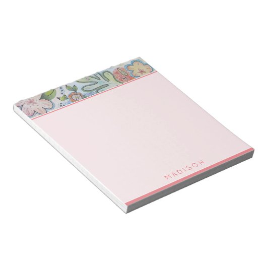かわいらしフローラパーソナライズされたメモ帳 ノートパッド (アングル)