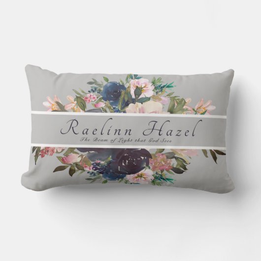 かわいらしフローラパーソナライズされた意味ベビーガール名 ランバークッション (正面)
