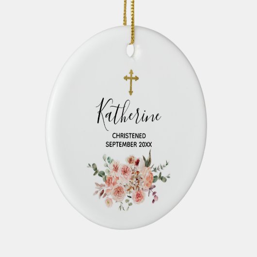 かわいらしフローラパーソナライズされた《キリスト教》洗礼式や命名式ベビーガール セラミックオーナメント (右)