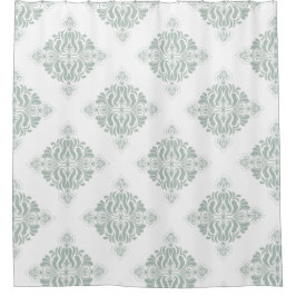 かわいらしフローラビクトリアンアートのパターン白緑 シャワーカーテン