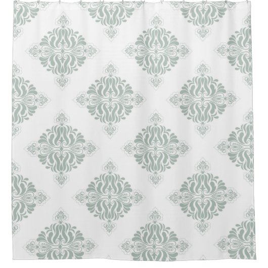 かわいらしフローラビクトリアンアートのパターン白緑 シャワーカーテン (正面)