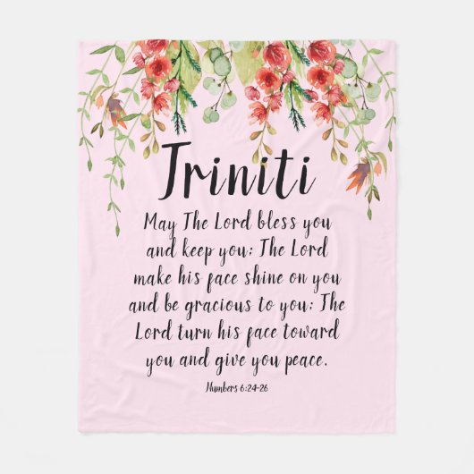 かわいらしフローラピカスタムンクベビー名祈りの言葉 フリースブランケット (正面)