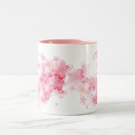 かわいらしフローラピンクの水最高の色2番目のいとこ ツートーンマグカップ (中央)