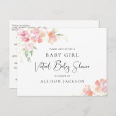 かわいらしフローラピンクコーラル金ゴールドバーチャルベビーシャワー インビテーションポストカード (正面/裏面)