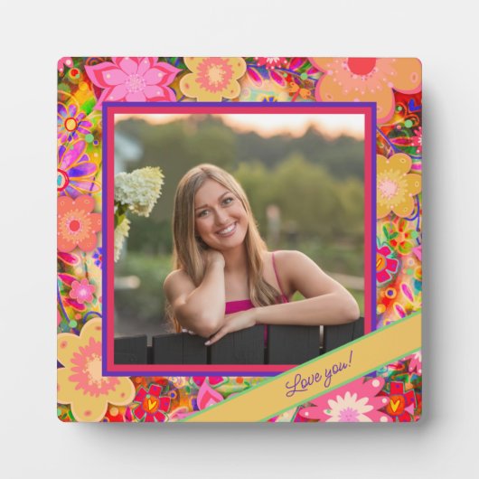 かわいらしフローラピンク写真のカスタマイズ愛のメッセージ フォトプラーク (正面)