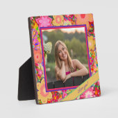 かわいらしフローラピンク写真のカスタマイズ愛のメッセージ フォトプラーク (正面)