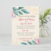 かわいらしフローラピンク金ゴールド結婚式招待状 招待状 (スタンド正面)