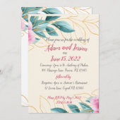 かわいらしフローラピンク金ゴールド結婚式招待状 招待状 (正面/裏面)