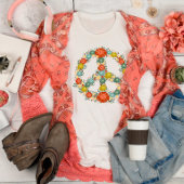 かわいらしフローラピースサインおもしろいレトロ Tシャツ