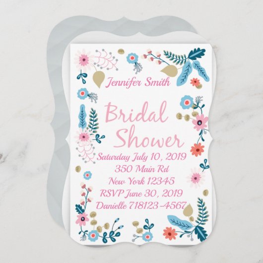 かわいらしフローラブライダルシャワー 招待状 (正面/裏面)