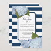 かわいらしフローラブルーネービーエレガントホワイトベビーシャワー 招待状 (正面/裏面)