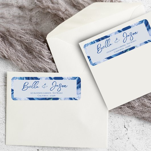 かわいらしフローラブルー結婚フラワーズ差出人住所 ラベル