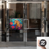 かわいらしフローラベイ馬ステンフェイクドグラス ウィンドウサイン (オフィスドア)