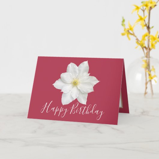 かわいらしフローラモダンクレマチスフラワーピンク誕生日 カード (黄色い花)