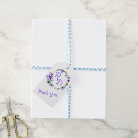 かわいらしフローラモノグラムの結婚リース ギフトタグ (より糸付き)