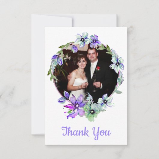 かわいらしフローラモノグラムの結婚リース サンキューカード (正面)