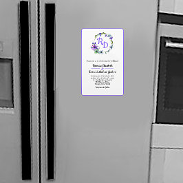 かわいらしフローラモノグラムの結婚リース マグネット