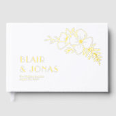 かわいらしフローララインアートホワイトゴールドフォイル結婚ズ ゲストブック (正面)