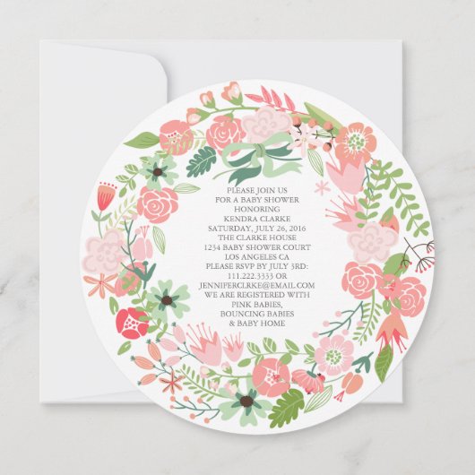 かわいらしフローラリース|ベビーシャワー招待状 招待状 (裏面)