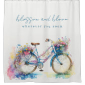 かわいらしフローラレトロ自転車 – ブロッサムと開花 シャワーカーテン (正面)