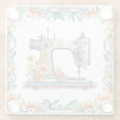かわいらしフローラヴィンテージ裁縫機と花 ガラスコースター (裏面)