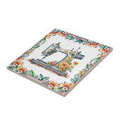 かわいらしフローラヴィンテージ裁縫機と花 タイル (側面)