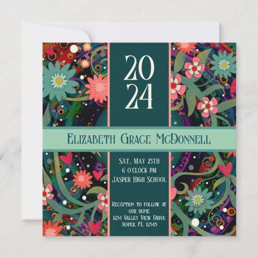 かわいらしフローラ写真ユニーク卒業のカスタマイズ 招待状 (正面)