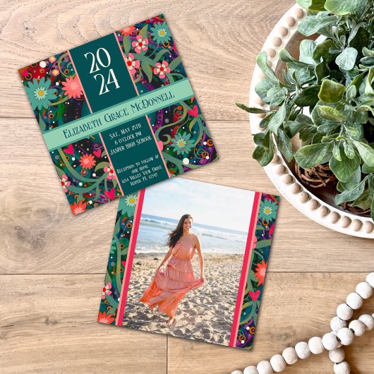 かわいらしフローラ写真ユニーク卒業のカスタマイズ 招待状